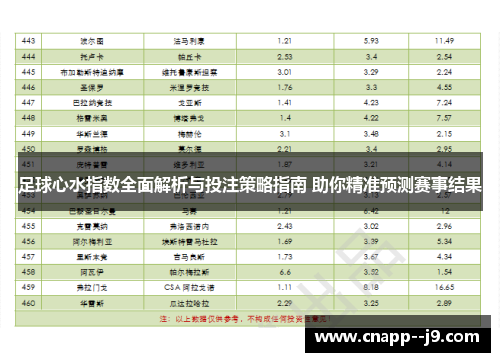 足球心水指数全面解析与投注策略指南 助你精准预测赛事结果
